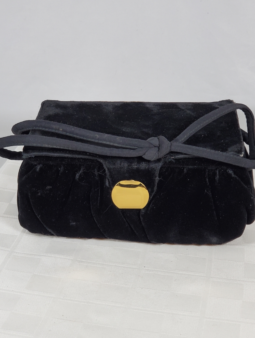 Vintage Black Velvet Evening Bag With Compact